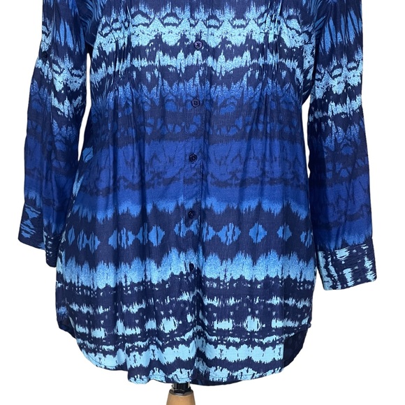 Vintage America Women’s Button Up Blue Tunic With Ink Blot Pattern Small… - Picture 4 of 15